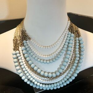 Talbots Blue & White Multi Strand Beaded Statement Necklace